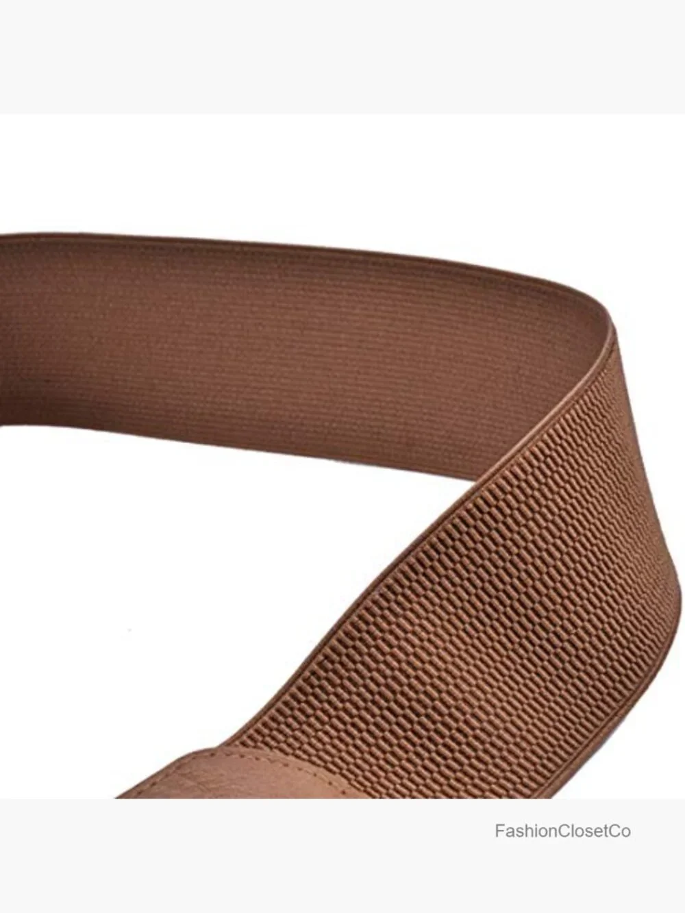 Stretchy Wide Waist PU Leather Elastic Dress Belt with Gold Buckle